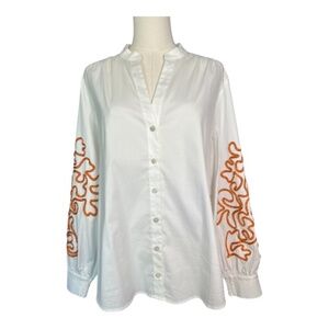 EUC Chico’s embroidered poplin blouse balloon sleeve | size 14